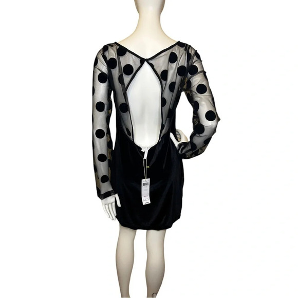 BCBGeneration Women’s Black Velvet Polka Dot Long Sleeve Dress NWT Small - Picture 5 of 9